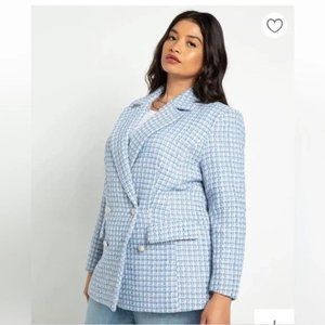 NWT Eloquii Womens Tweed Blazer 24 Jacket Blue Checkered Double Breasted Tweed